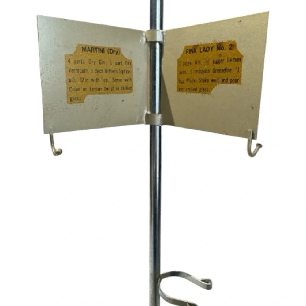 MCM Vintage Bar Accessory Set on Stand with Drink Recipe Cards